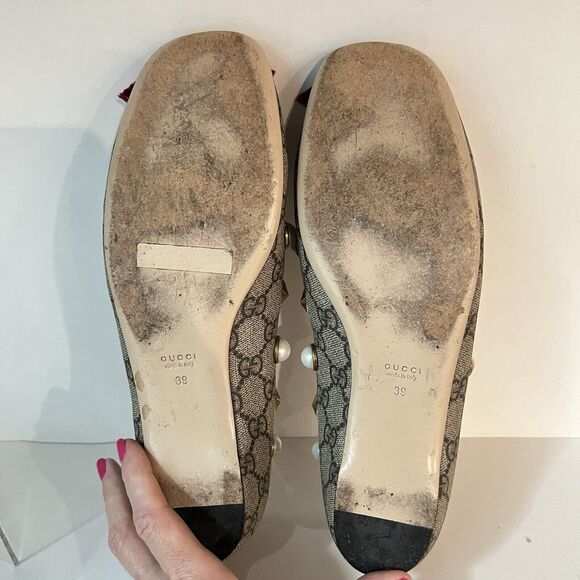 Gucci GG Monogram Lexi Supreme Pearl Lips Stars Bow Brown Ballet Flats SZ EU 39 - Picture 7 of 16